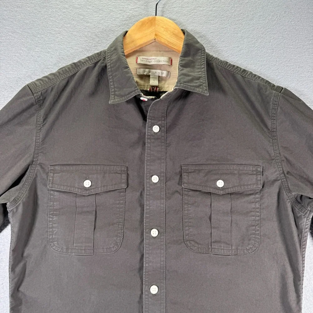 Banana Republic Heritage Collection Button Up Shirt Mens Small Brown Elbow Patch